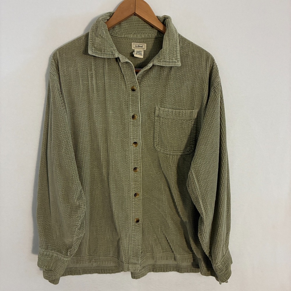 LL Bean Comfort Corduroy Relaxed Shirt Womens 1X Wide Whale Shacket Heritage